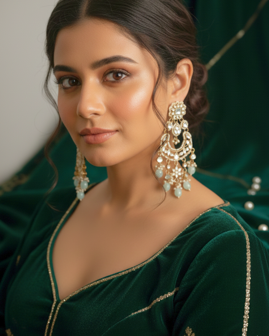 Afshana Kundan Crescent Earrings