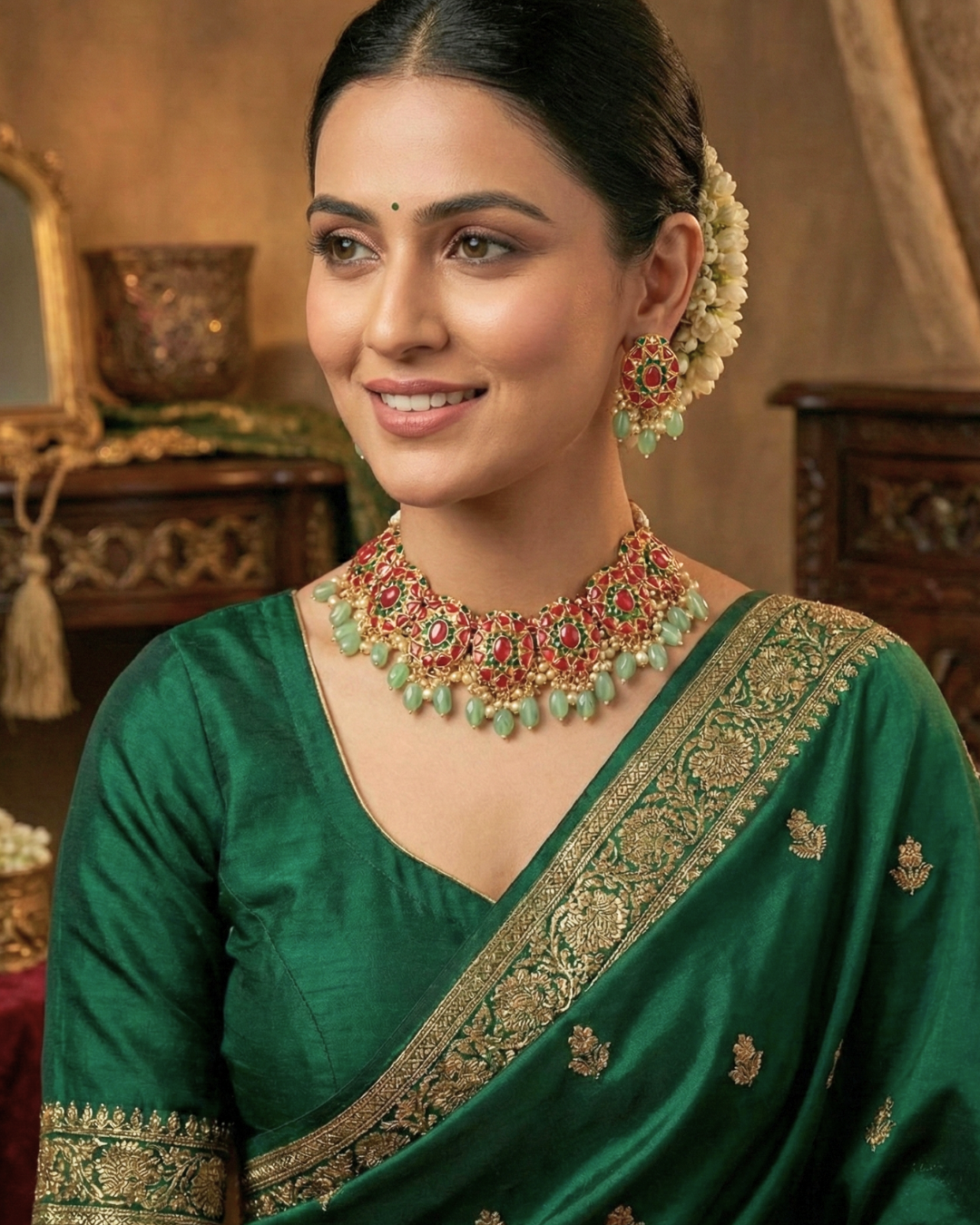 Gulnaar Green Kundan Set