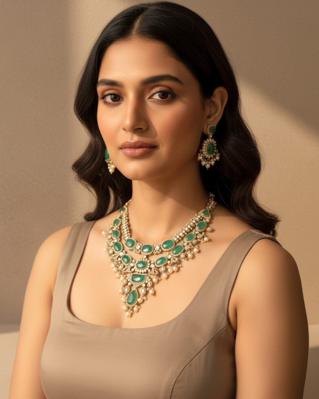 Averna Emerald Cascade Necklace Set