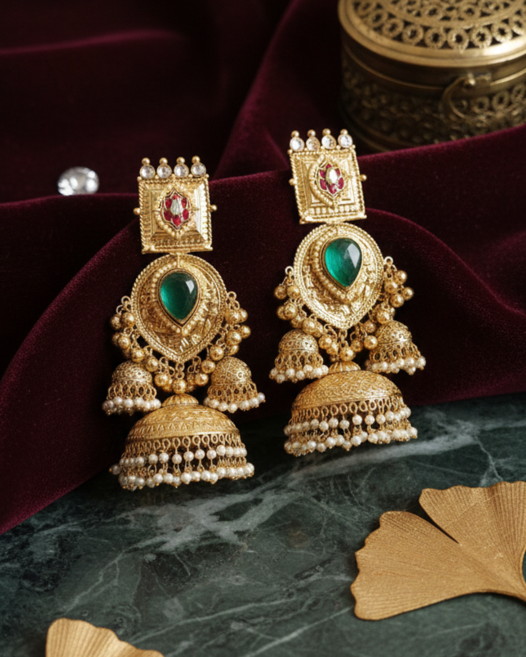 Emerald Maharani Jhumkas