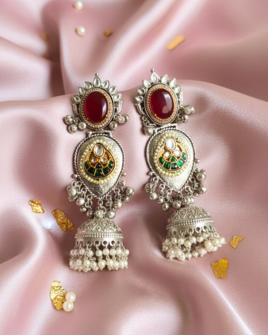 Rudraana Antique Silver Jhumkas