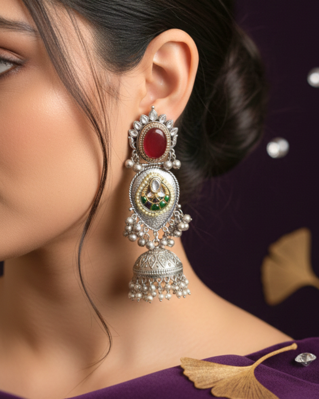 Rudraana Antique Silver Jhumkas